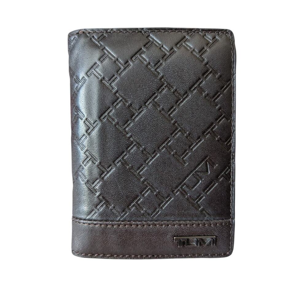 Tumi Ticon Dark Brown Leather L Fold Wallet Mens Credit Card Logo